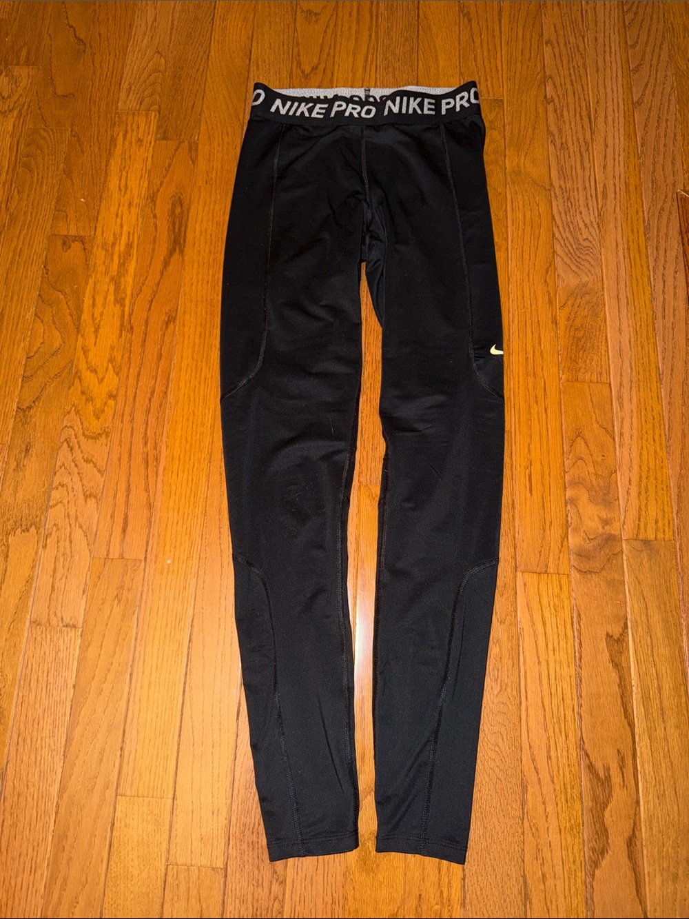 Nike Black Pro Compression Leggings with White Branded Waistband